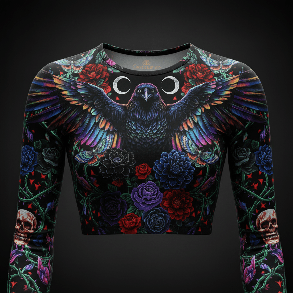 TITAN Women’s Midnight Raven Bloom Long Sleeve Crop — Morrigan Edition