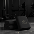 TITAN Microfiber Gym Towel 2-Pack matte black with gold crown logo