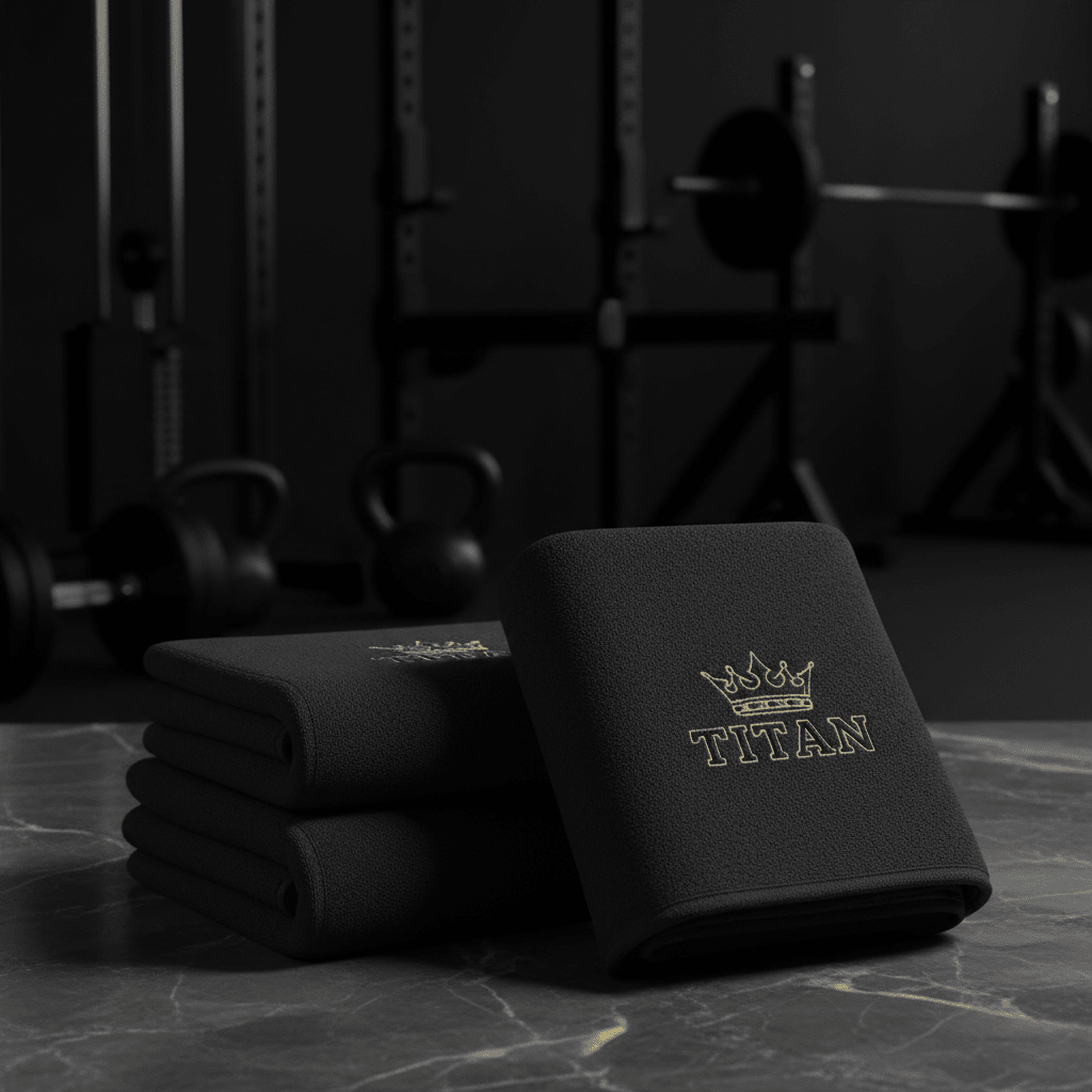 TITAN Microfiber Gym Towel 2-Pack matte black with gold crown logo