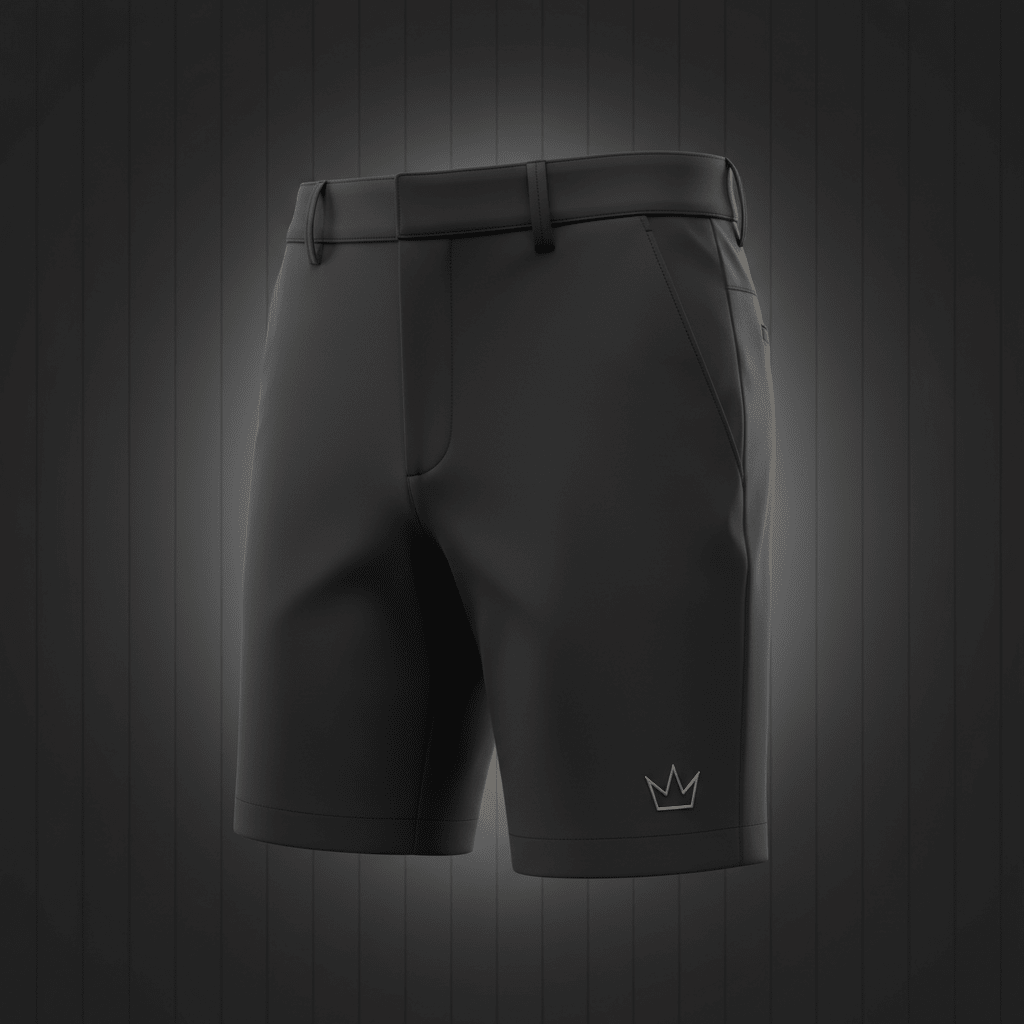 TITAN Golf Shorts Crown Edition matte black gold crown logo left thigh ghost mannequin tailored athletic fit