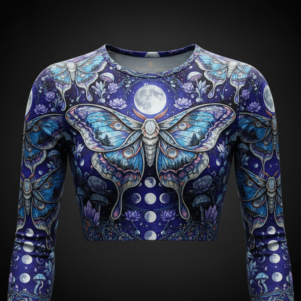 TITAN Women’s Crystal Moth Lunar Garden Long Sleeve Crop — Selene Edition