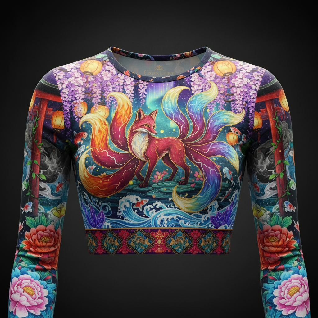 TITAN Women’s Crimson Fox Enchanted Garden Long Sleeve Crop — Kitsune Edition