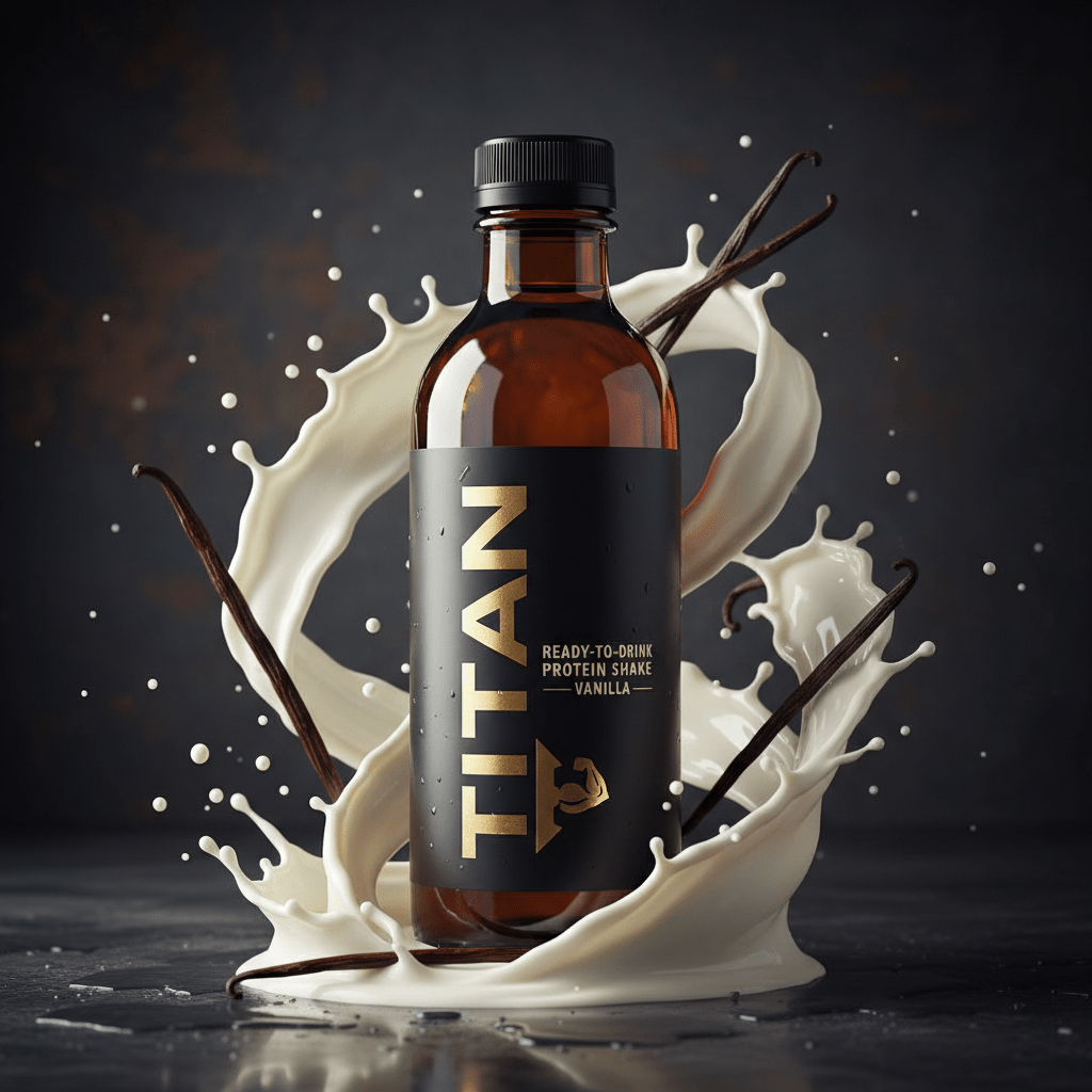 TITAN Ready-to-Drink Protein Shake - Vanilla 11oz bottle premium black and gold branding