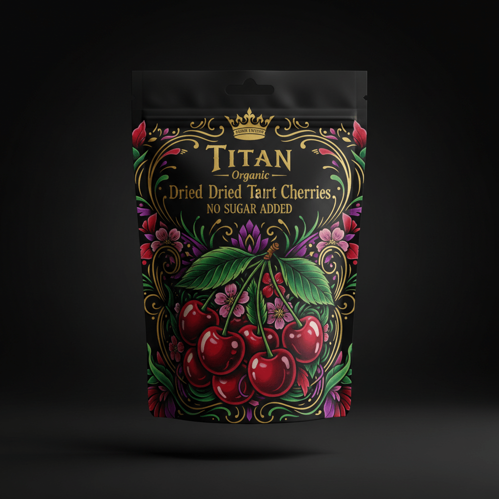 TITAN Organic Dried Tart Cherries — No Sugar Added, Crown Edition tattoo-style artwork