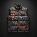TITAN Private Label Puffer Vest — Crown Edition tattoo-style flat lay