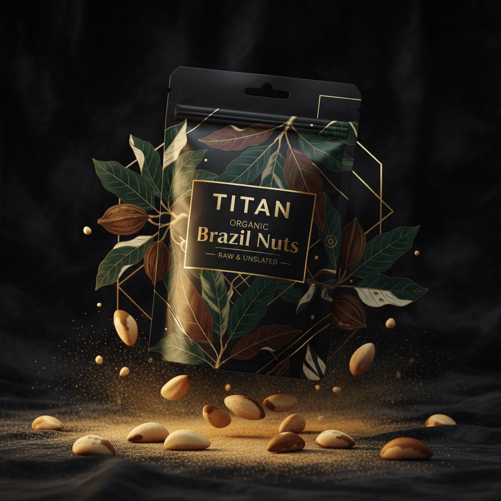 TITAN Organic Brazil Nuts Raw & Unsalted — ultra-premium luxury editorial product shot