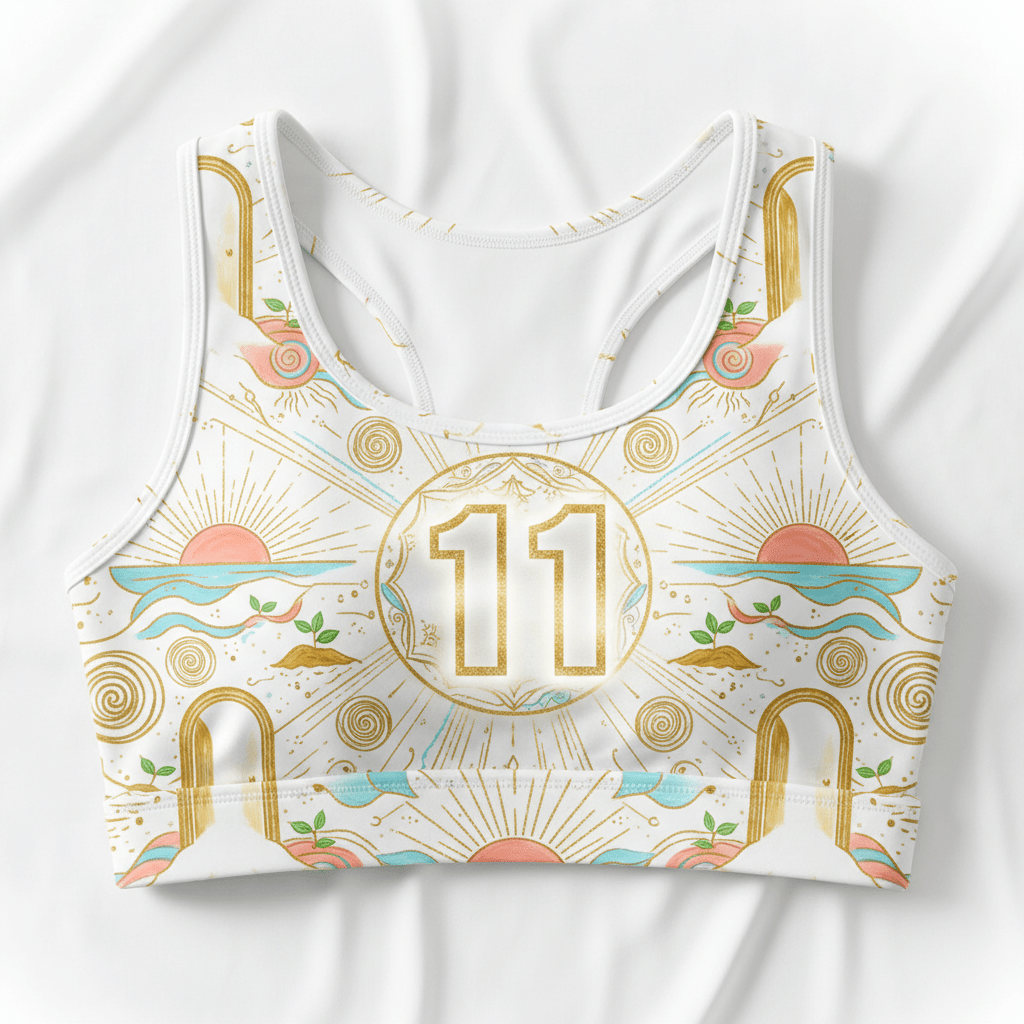 TITAN Women's Sports Bra — Angel Number 111 white gold coral manifestation design