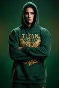 TITAN Phoenix Crown Oversized Hoodie in Forest Green with gold phoenix crown graphic