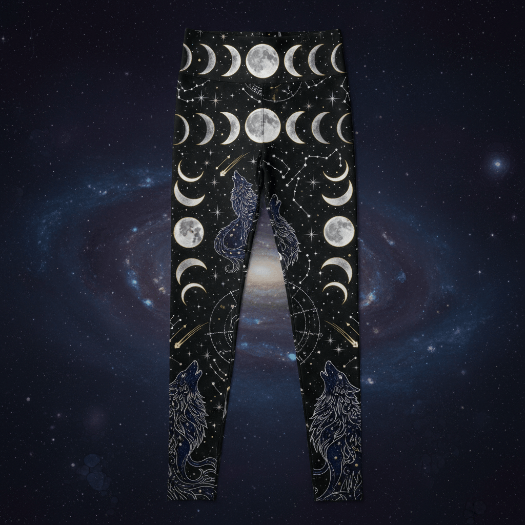 TITAN Women's Leggings — Moon Phases midnight navy silver gold celestial design
