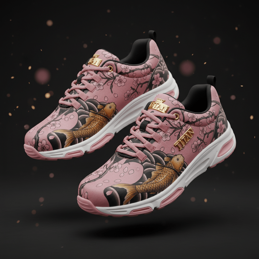 TITAN Crown Edition Cherry Blossom Koi Queen Women's Walking Shoe soft pink black holographic cherry blossom koi design