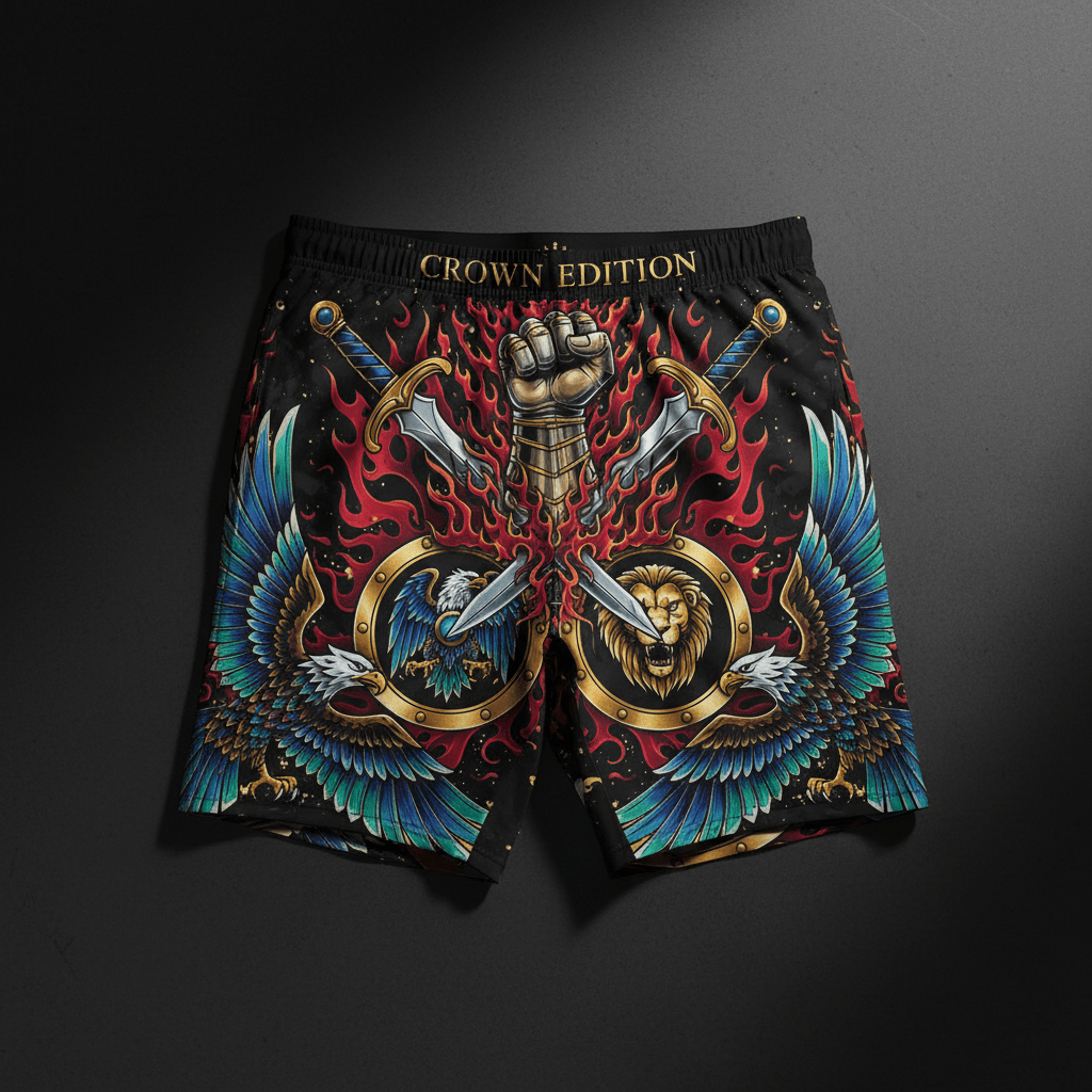 Mighty In Battle Men's Shorts — TITAN Crown Edition tattoo artwork