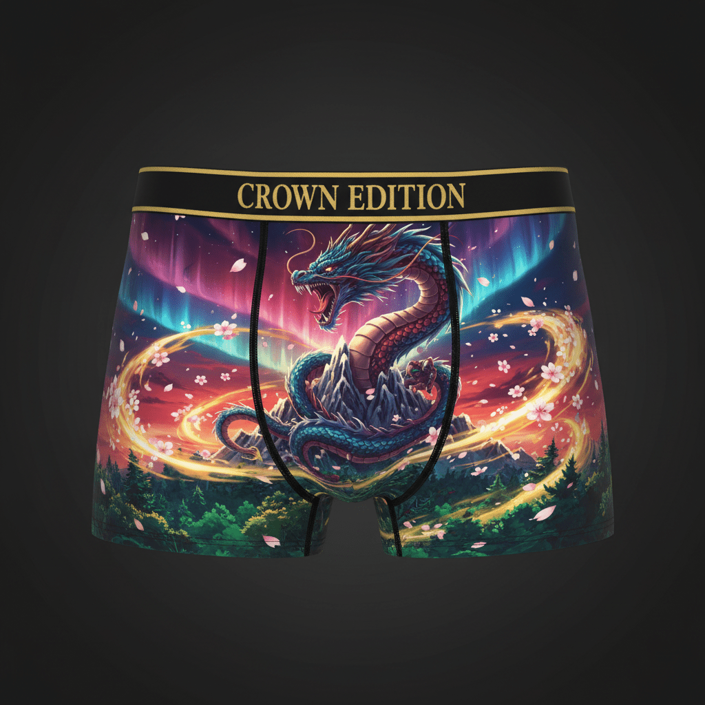TITAN Dragon Mountain Men's Boxer Briefs Crown Edition — anime dragon art on matte black