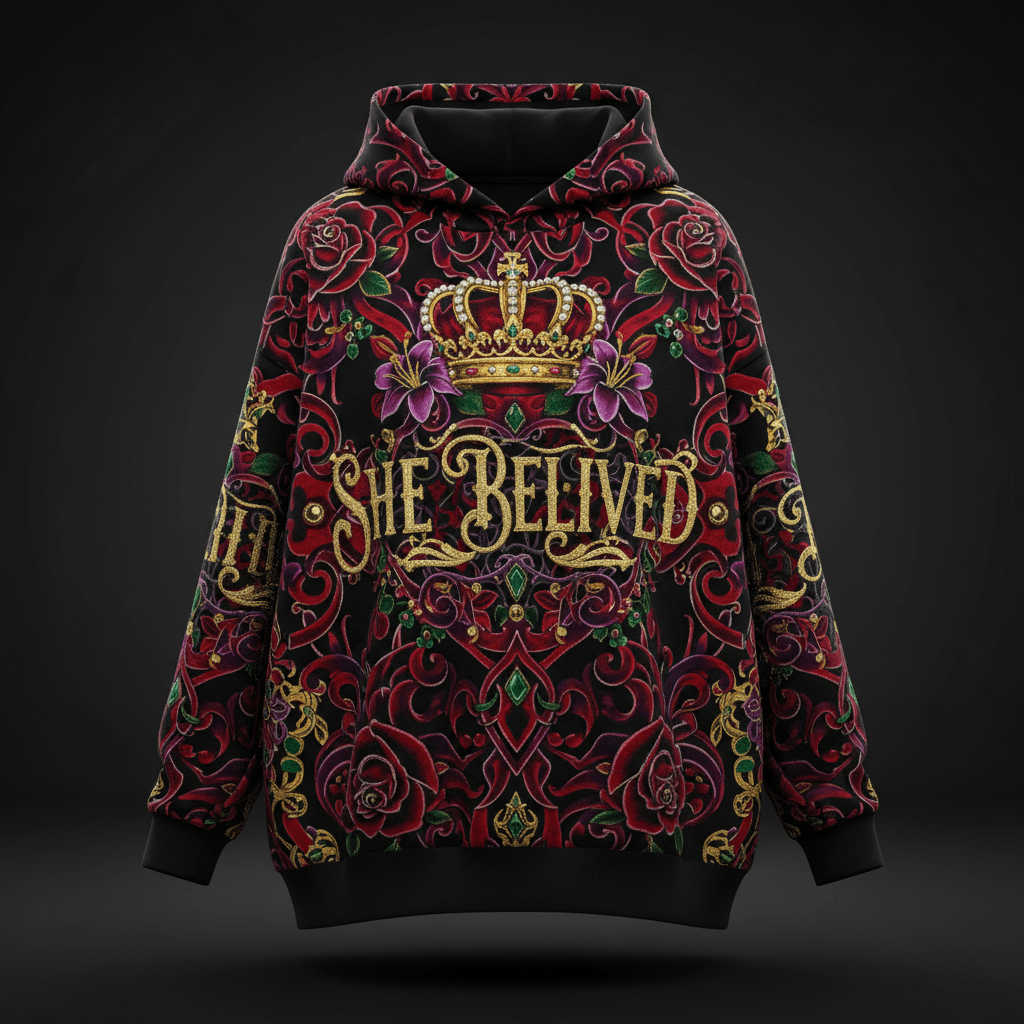 Women's Hoodie — She Believed — Crown Edition with affirmation artwork