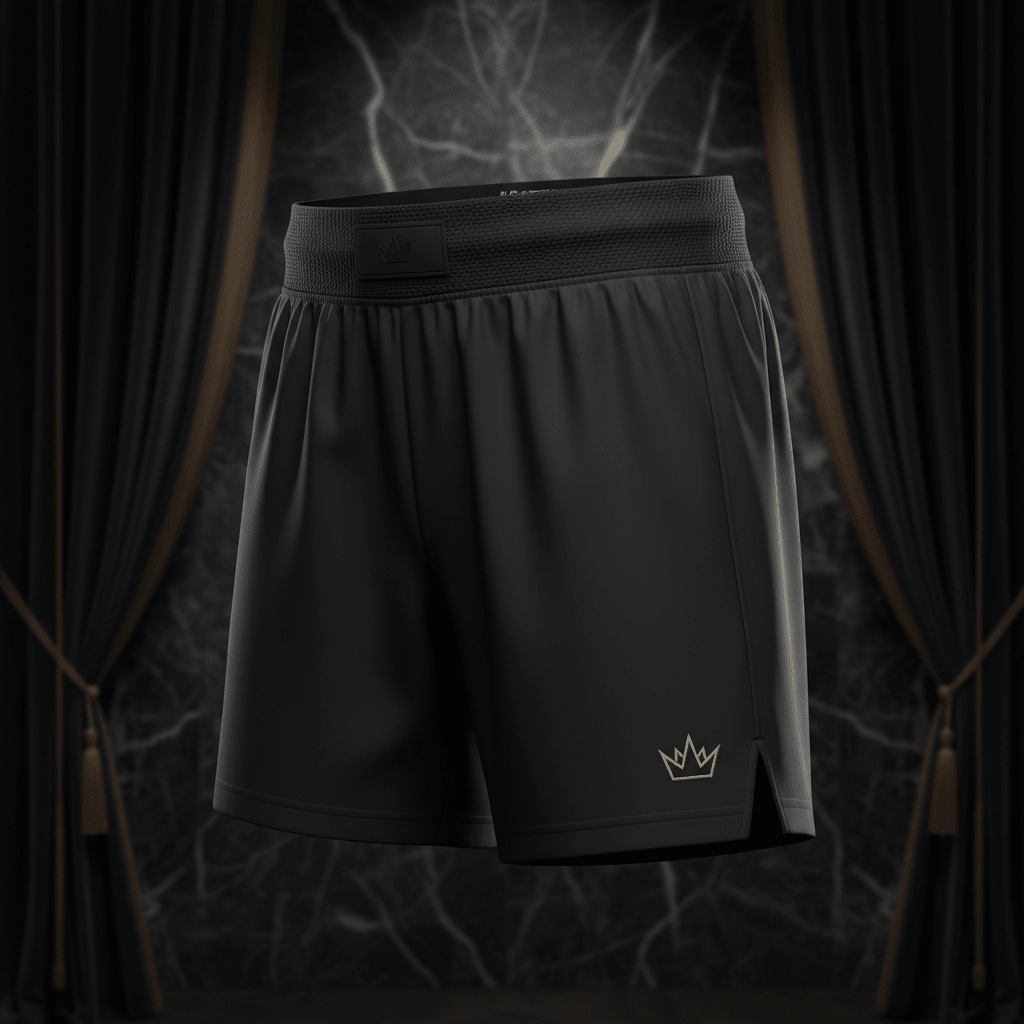 TITAN Volleyball Shorts Crown Edition matte black gold crown logo left thigh side split hem ghost mannequin