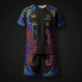 TITAN Crown Edition Tattoo Art Men's Summer Lounge Pajama Set - bold phoenix tribe tattoo artwork on matte black modal fabric