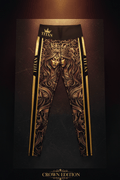 TITAN Power Leggings Black & Gold — Crown Edition goddess crown tattoo vertical flat lay