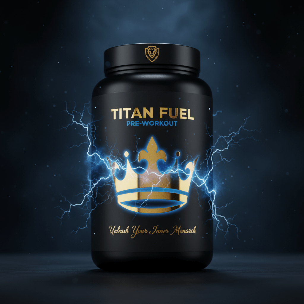 TITAN Pre-Workout Ignite Electric Blue Crown Edition black blue gold tub