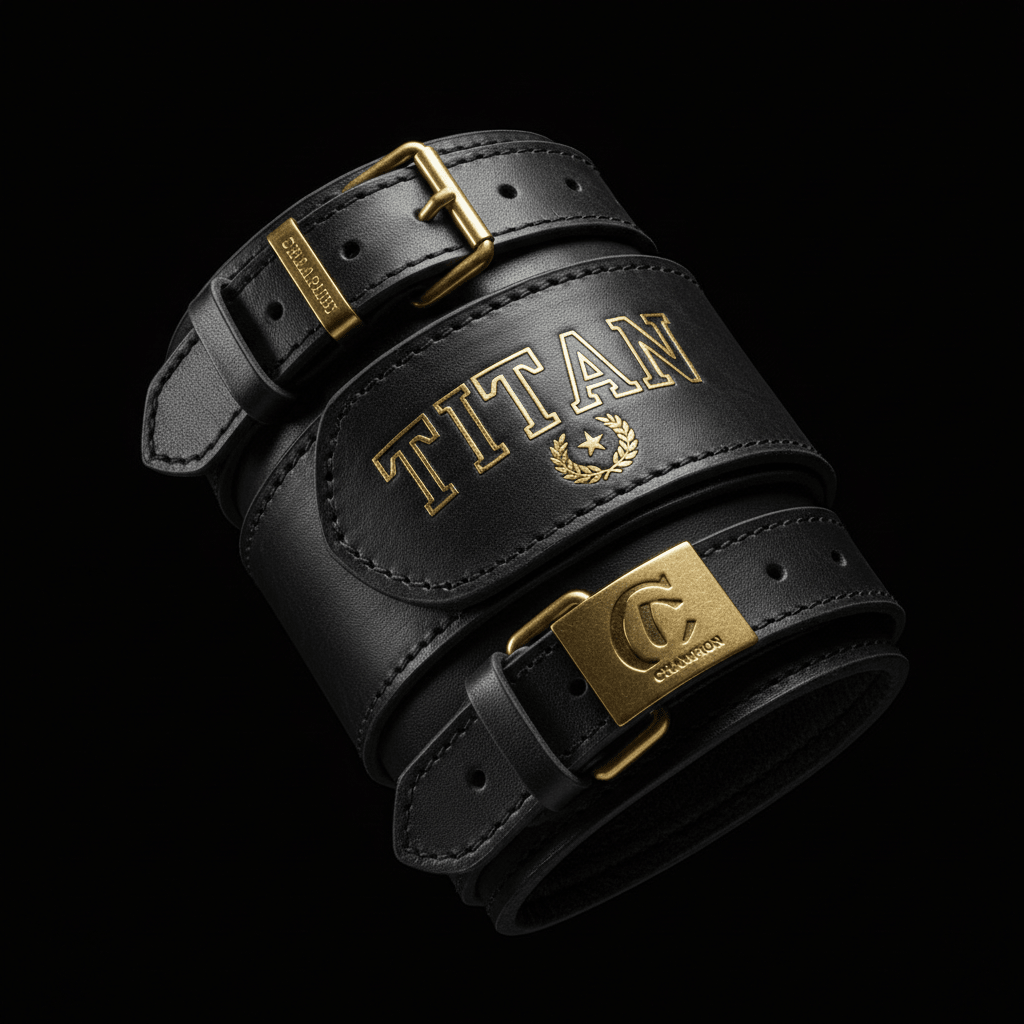 TITAN Wrist Wraps - 1940 Champion premium black leather with gold TITAN branding