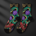 TITAN Crown Edition Tattoo Art Quarter-Length Athletic Socks - bold colorful tattoo artwork on matte black fabric