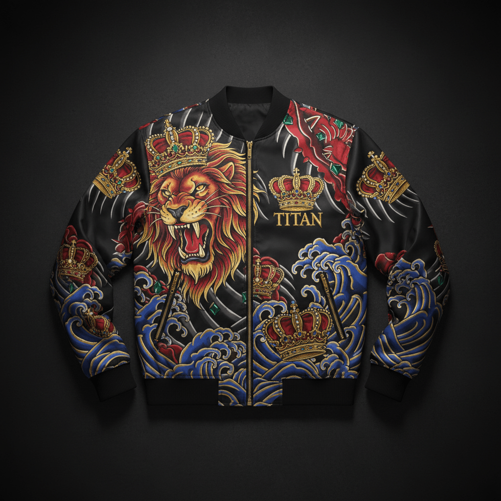 TITAN Men's Bomber Jacket - Crown Edition tattoo-style artwork