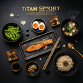 TITAN Japanese Salmon Power Breakfast meal kit flat lay dark luxury