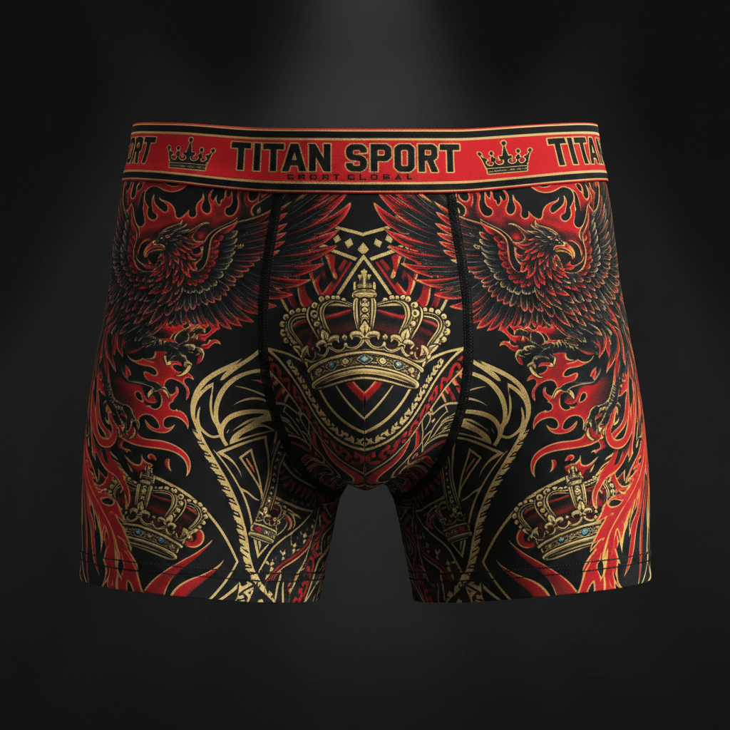 TITAN Crown Edition Men's Inferno Phoenix Long Leg Boxer Briefs — Black & Electric Red
