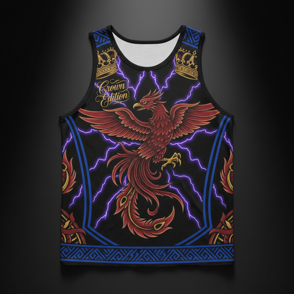 TITAN Crown Edition Tattoo Art Men's Lounge Muscle Tank - bold colorful tattoo artwork on matte black fabric