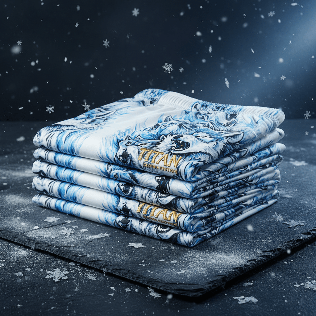 TITAN Elite Athletic Shorts Men All White — Crown Edition wolf pack tattoo folded stack shot