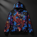TITAN Crown Edition Tattoo Art Men's Lounge Hoodie - bold colorful koi blossom tattoo artwork on matte black fleece