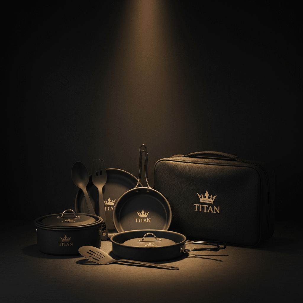 TITAN Camp Kitchen Cookware Set 10-Piece Black & Gold