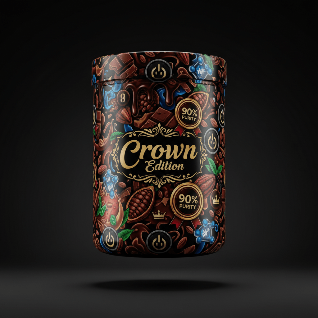 TITAN Whey Protein Isolate 90% Chocolate — Crown Edition bold tattoo-style artwork
