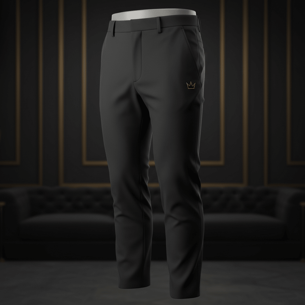 TITAN Golf Pants Crown Edition matte black gold crown logo hip ghost mannequin tailored athletic fit