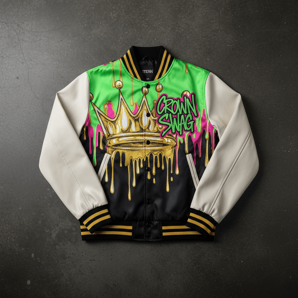 TITAN Women's Neon Drip Crown Varsity Jacket — Electric Queen SWAG Edition