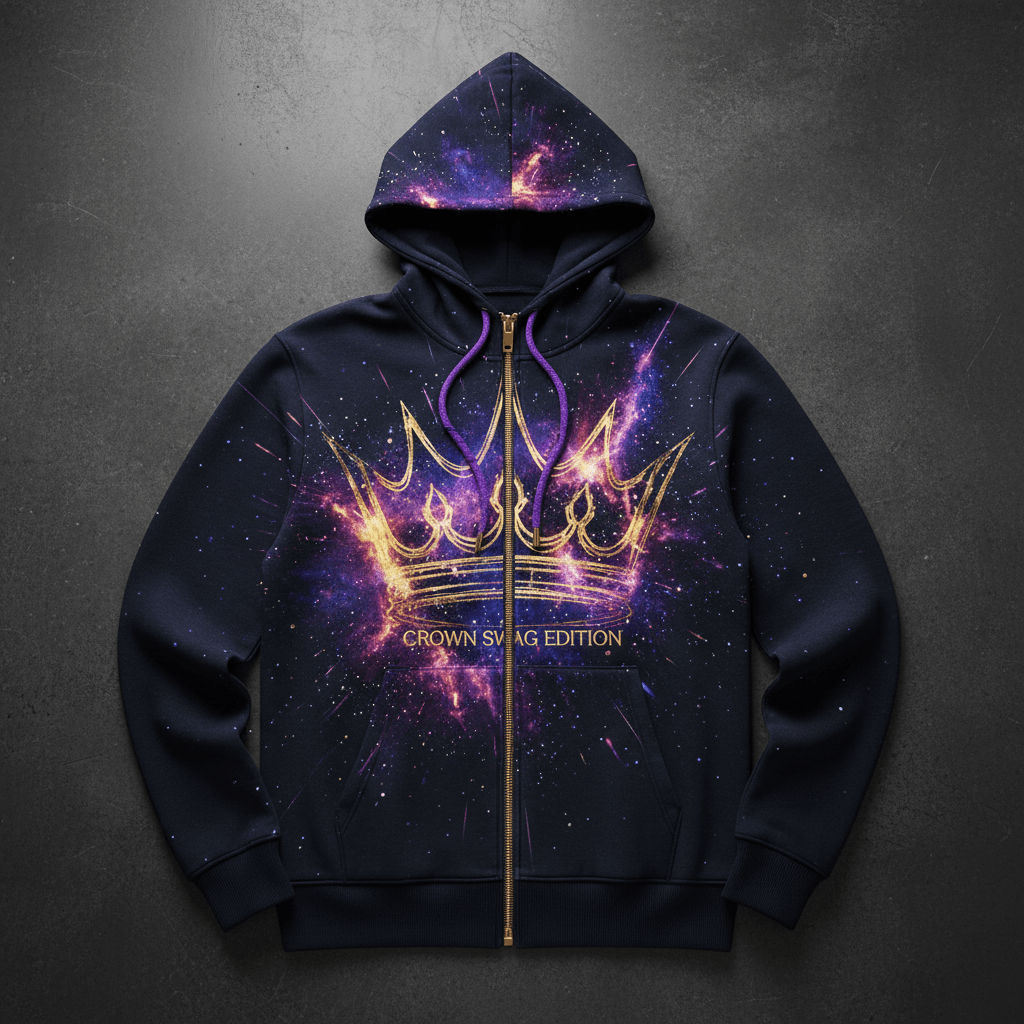TITAN Men's Cosmic Burst Crown Zip-Up Hoodie — Supernova King SWAG Edition