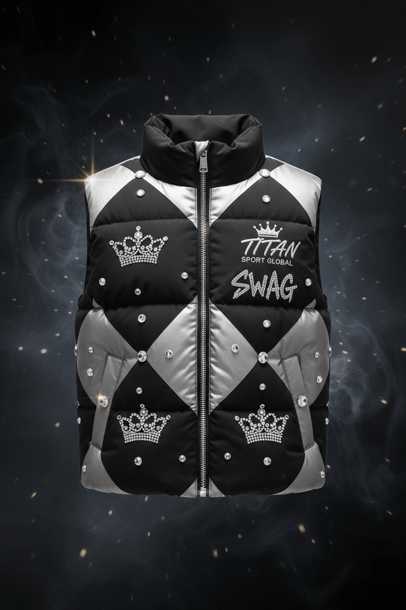 TITAN Kids Diamond Crown Puffer Vest flat lay Iced Royals SWAG Edition