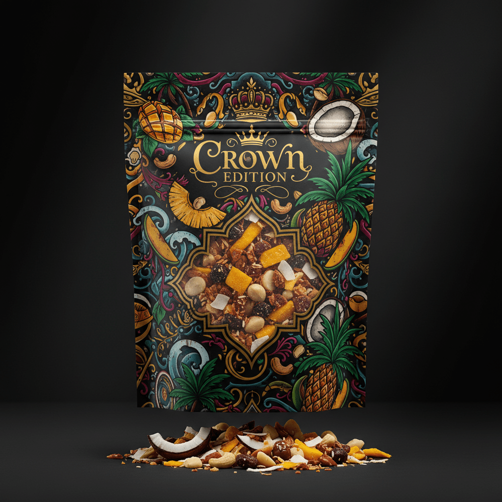 TITAN Tropical Coconut Trail Mix — Crown Edition bold tattoo-style artwork
