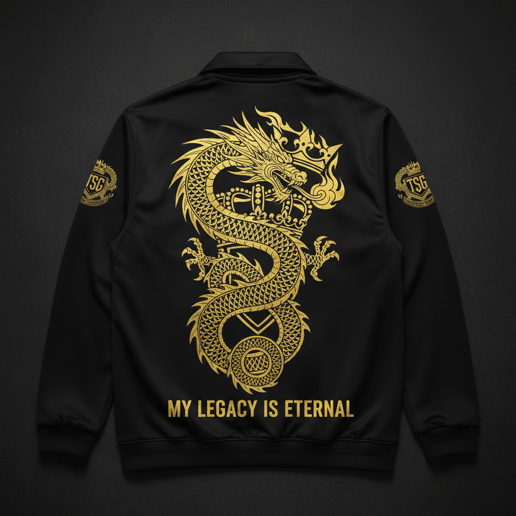 TITAN Legacy Mode Coaches Jacket Dynasty Crown black royal gold dragon warrior streetwear