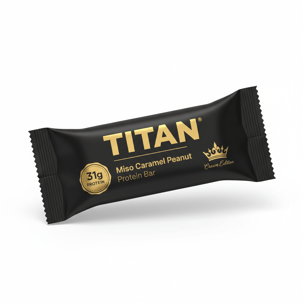 TITAN Miso Caramel Peanut Protein Bar Crown Edition packaging