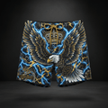 TITAN Crown Edition Men's Swim Trunks — Eagle & Lightning tattoo artwork on matte black fabric