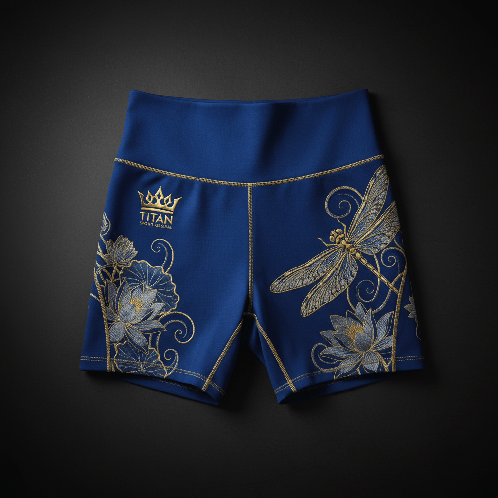 TITAN Women's High-Waist Slimming Shorts Cobalt Blue Dragonfly Crown Edition flat lay