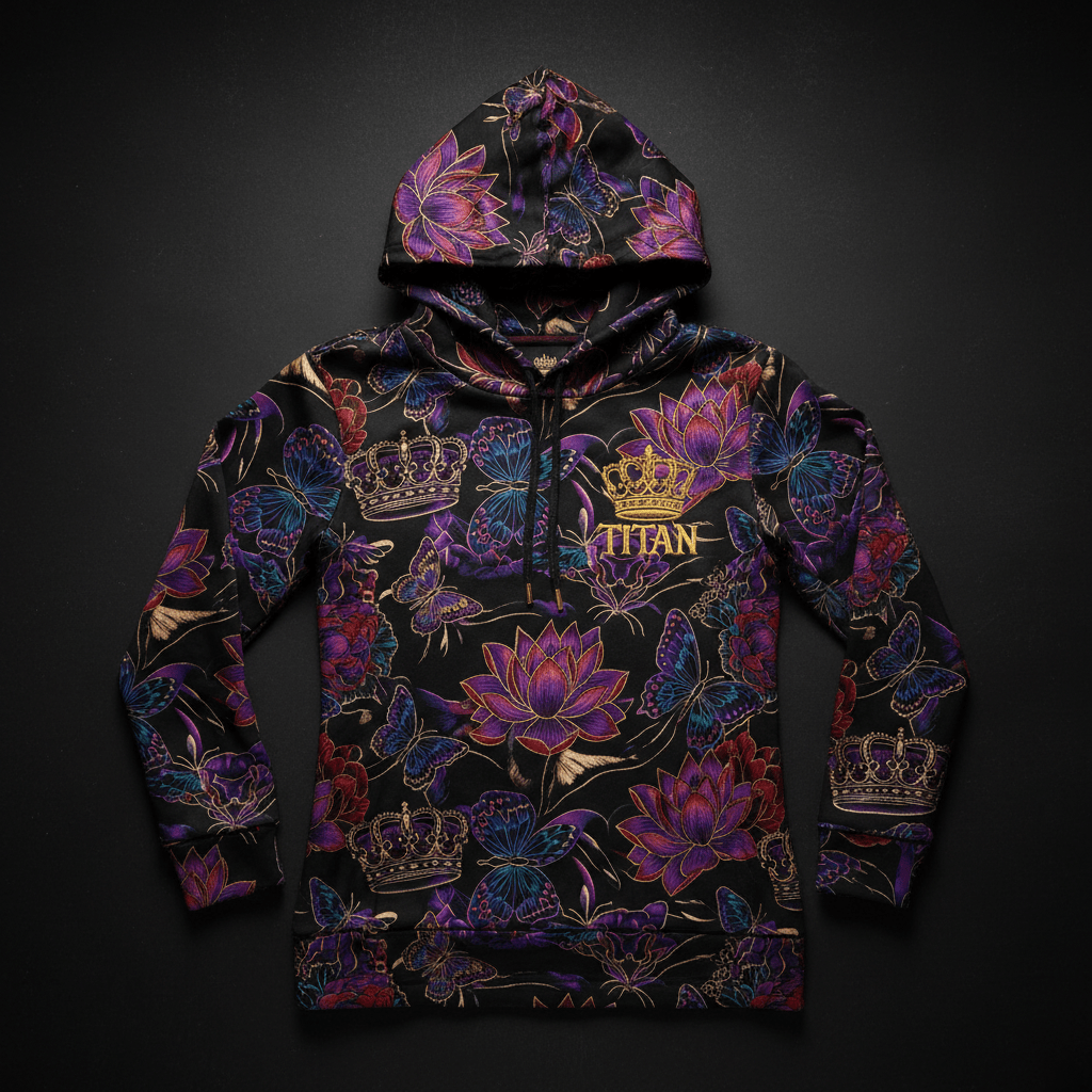 TITAN Women's Long Sleeve Hoodie Tee - Crown Edition tattoo-style artwork