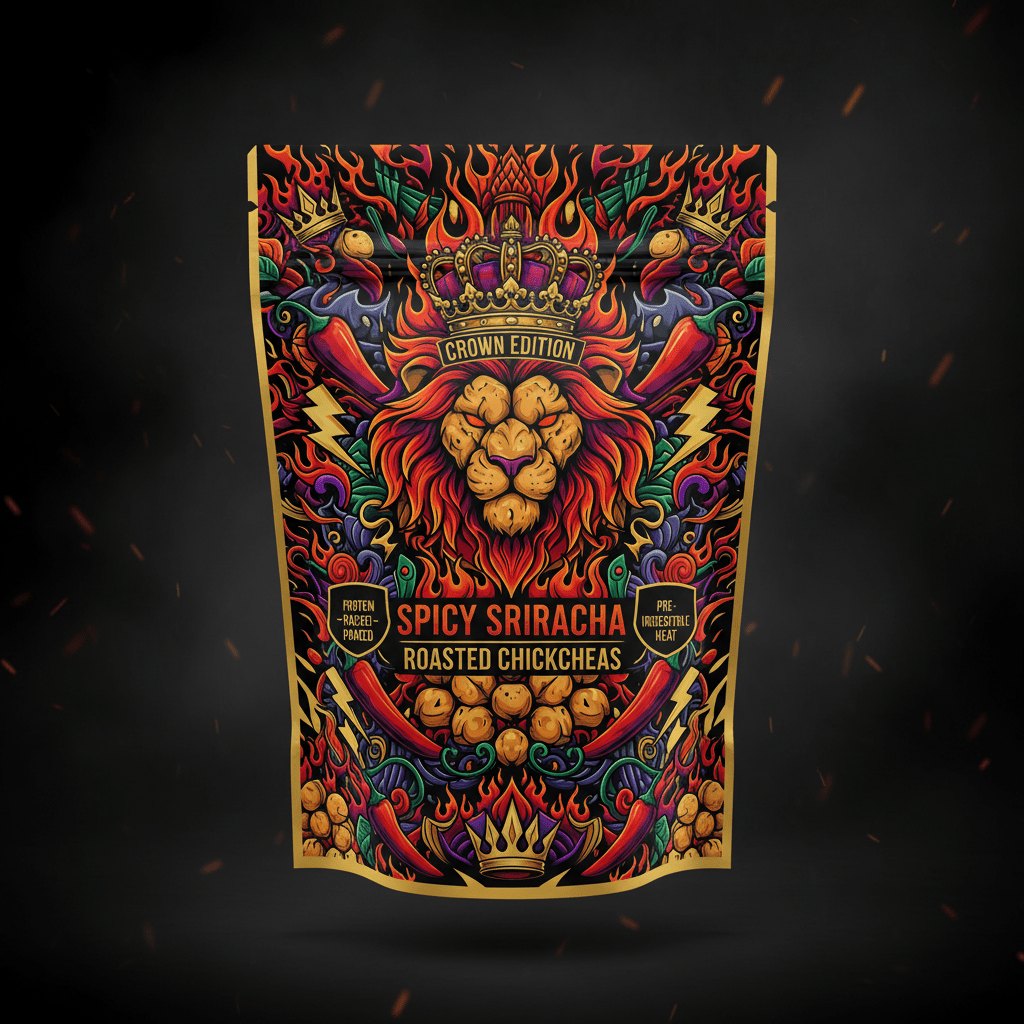 TITAN Roasted Chickpea Snack Spicy Sriracha — Crown Edition bold tattoo-style artwork