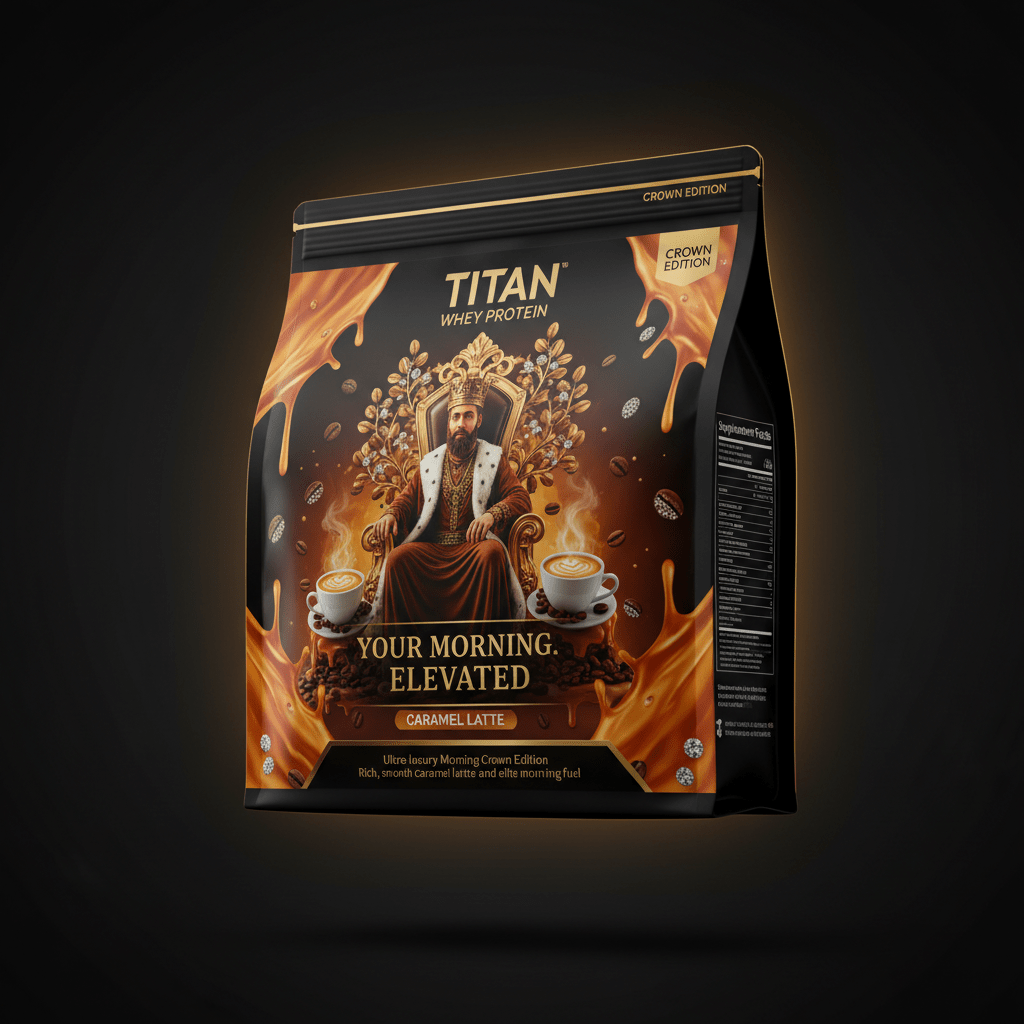 TITAN Whey Protein Caramel Latte - Your Morning Elevated Crown Edition Design