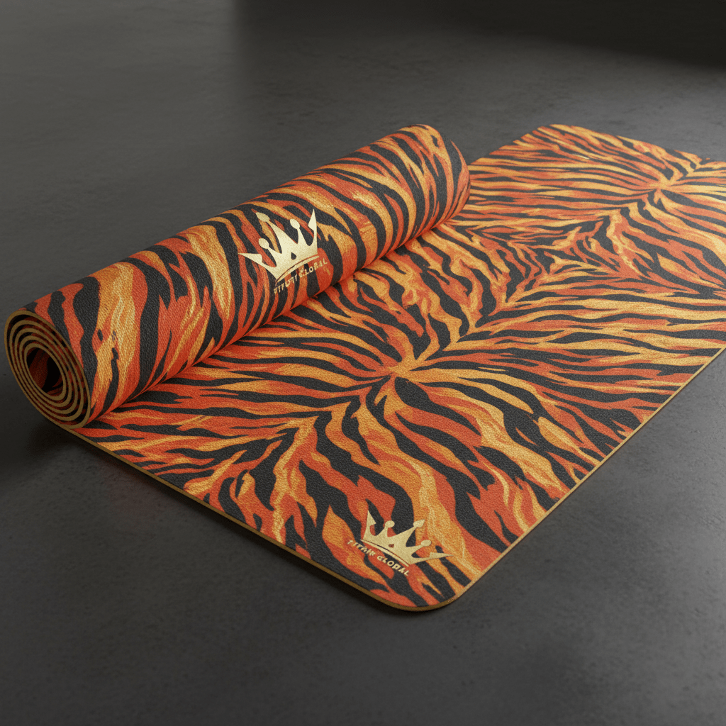TITAN Yoga Mat Tiger Flame Crown Edition flat lay