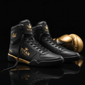 TITAN Boxing Shoes Elite High Top — matte black with gold crown logo