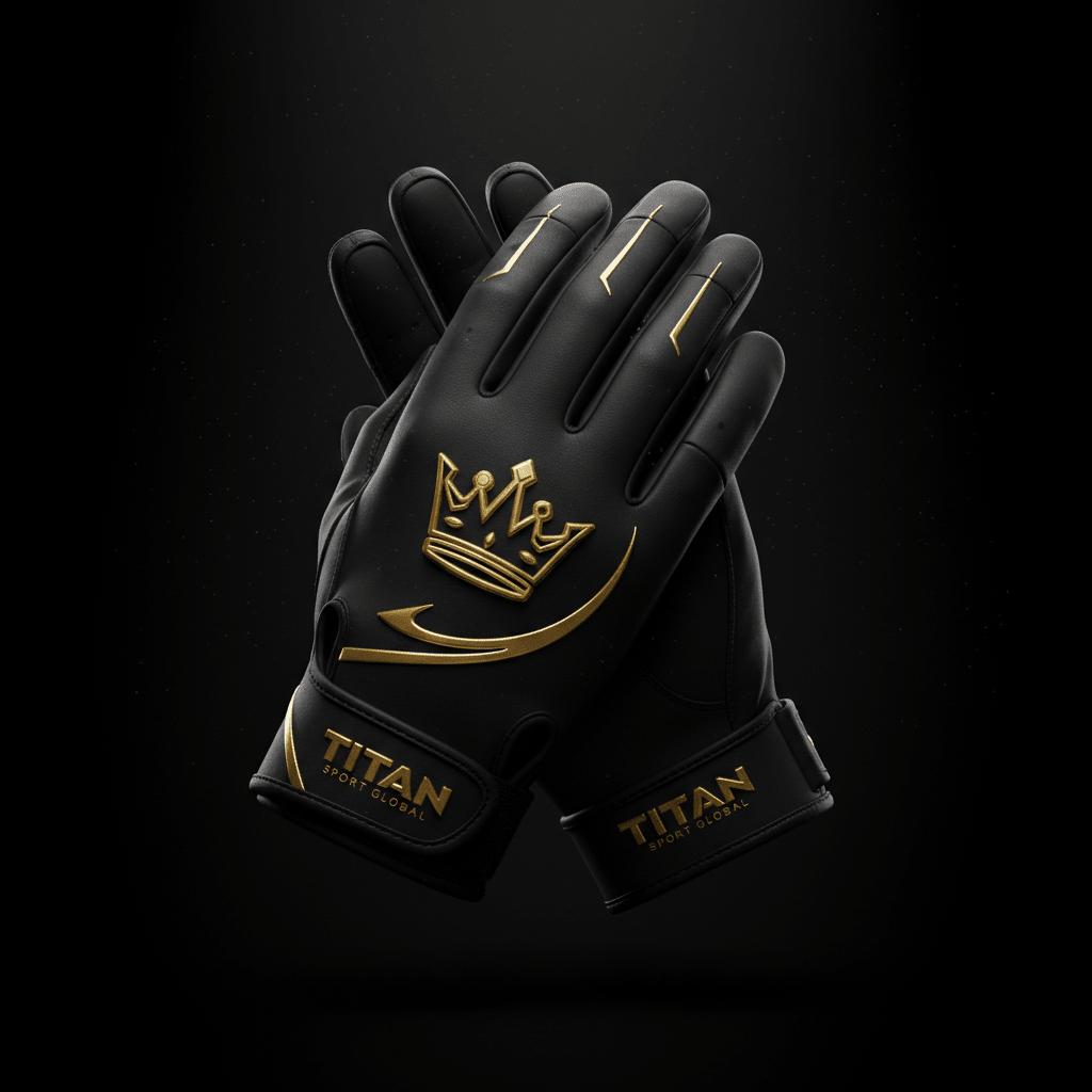 TITAN Baseball Batting Gloves Blackout Gold — matte black with gold crown logo