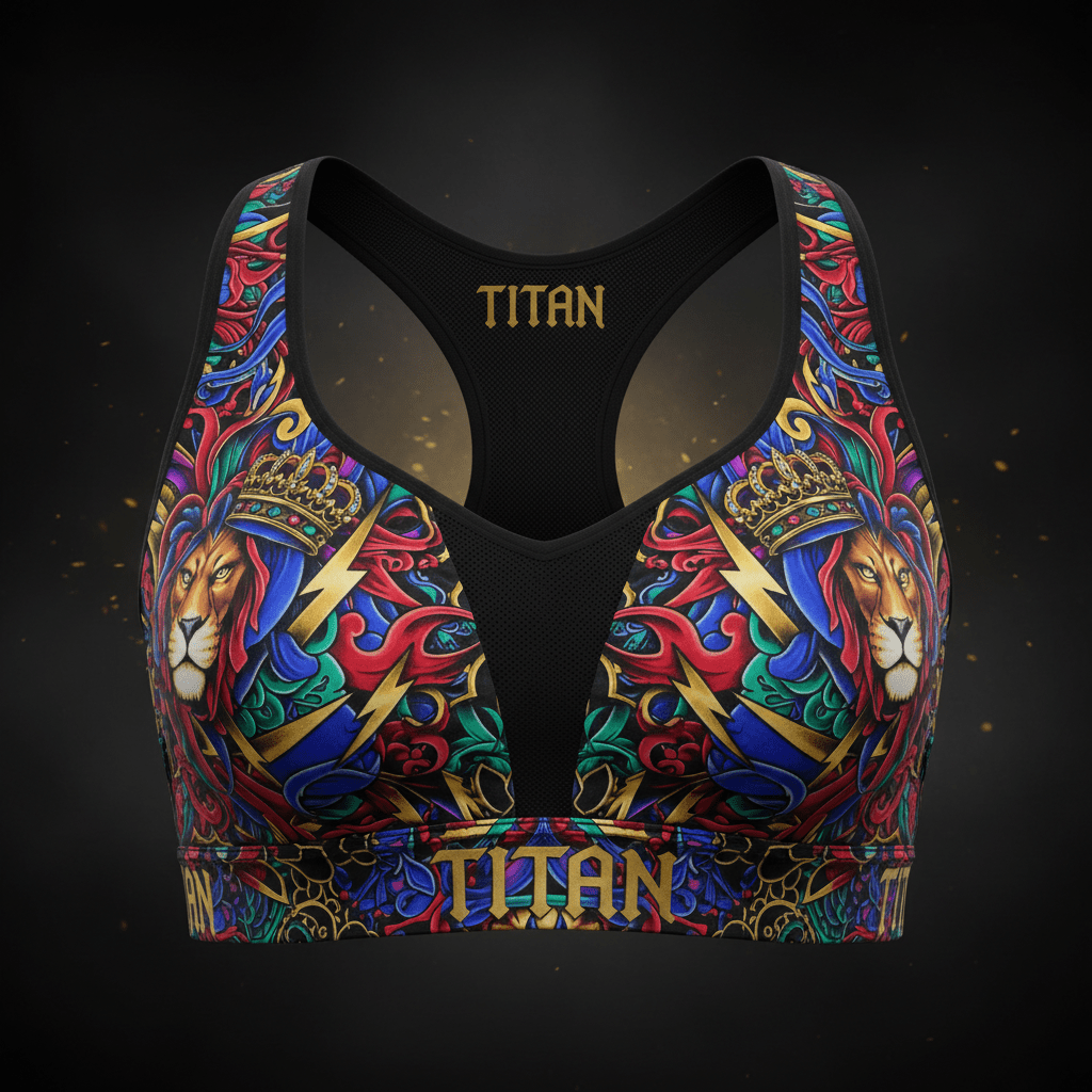 TITAN All-Over Print Sports Bra - Black & Gold Crown Edition