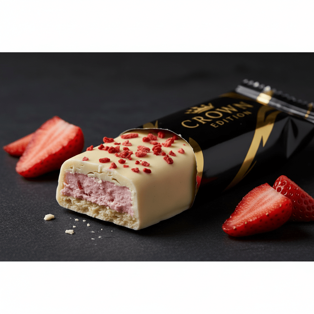 TITAN Strawberry Cream White Chocolate Protein Bar — Crown Edition matte black packaging