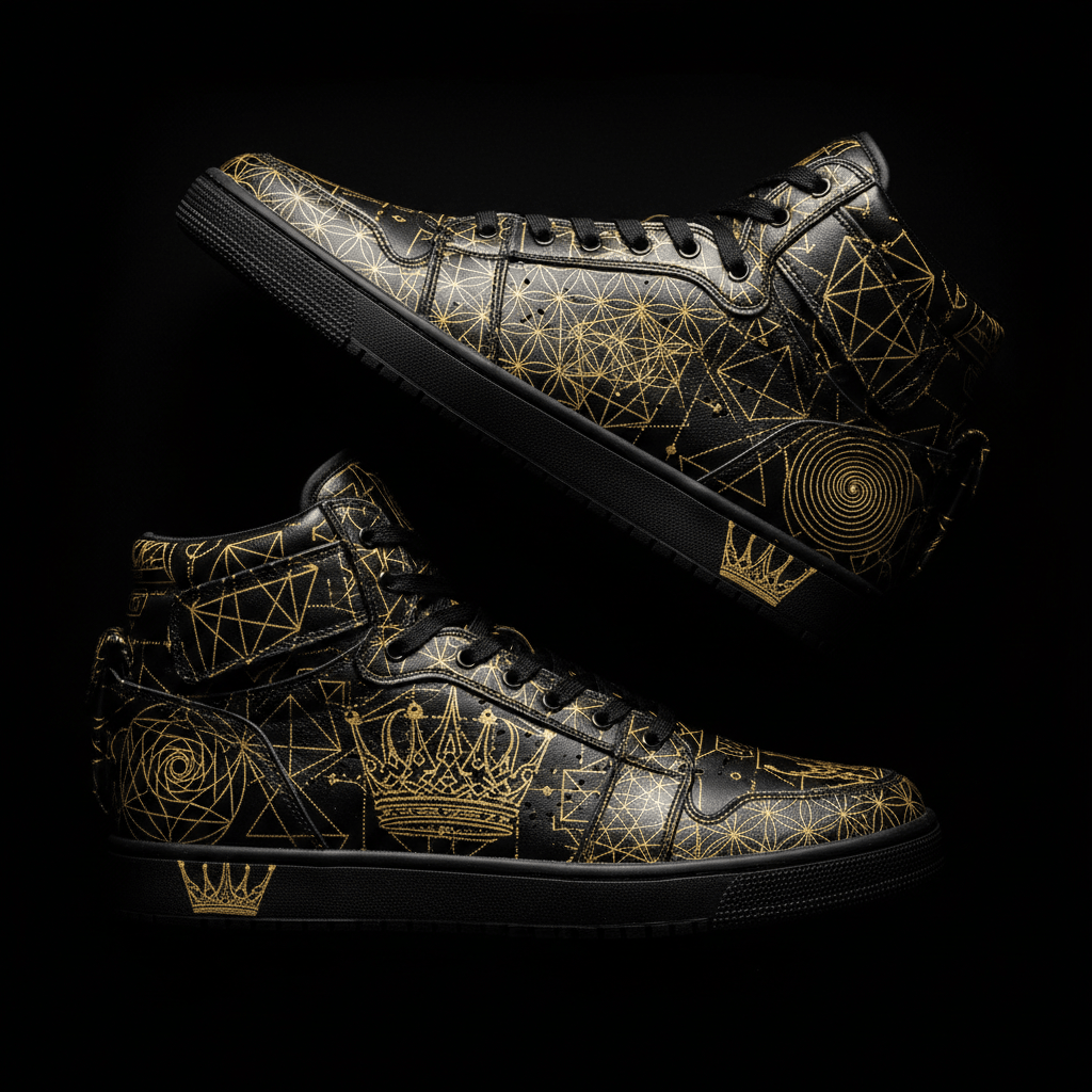 TITAN Streetwear Sneaker — Geometric Crown Tattoo Gold on Black Edition
