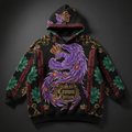 TITAN Crown Edition Tattoo Art Women's Lounge Hoodie - bold phoenix lotus tattoo artwork on matte black heavyweight fleece